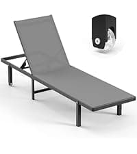 Lounge Chair Outdoor with Wheels, Aluminum Chaise Lounge Outdoor Chair with 5 Adjustable Backrest - Easy to Move- Pool Lounge Chairs for Patio, Poolside, Darkgray
