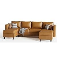 ABCASA Faux Leather Accent Chair with Ottoman,Upholstered Armchair with Storage,Extra-Deep-Seated Modular Single Sofa,Reading Chair with Footrest for Living Room Lounge Chair Brown