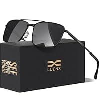 LUENX Aviator Sunglasses for Men Square Polarized Polygon Lens - UV 400 Protection with Accessories 61MM Driving Outdoor