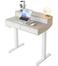 HUANUO Electric Standing Desk, Whole Piece Desktop, Adjustable Height Computer Desk, 4 Height Memory Settings, Sit Stand Up Desk for Home Office, 60" x 24", Light Vintage