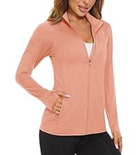 MAGCOMSEN Women's UPF 50+ Lightweight Athletic Jacket Sun Protection Full Zip Long Sleeve Shirts Hiking Outdoor Pockets