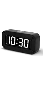 Timegyro Digital Alarm Clock Battery Operated with LED Display for Bedrooms, Long Battery Life for 12 Months, 3 Brightness Adjustable, 12/24 Hour, Snooze, Black Case with White Digits