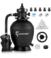 LANCHEZ 18" Sand Filter with 1.5 HP Pool Pump, Digital Programmer Timer, 4900 GPH for Above Ground Pool Pump Set Up to 20000 Gallons, 7-Way Valve Sand Filter Pump System
