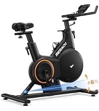 Merach Exercise Bike for Home Gym, Low Noise Stationary Bike with Brake Pad, Indoor Workout Bike with Self-Developed App, Tablet Mount and Fitness Courses for Weight Loss, 300 Lb Weight Capacity