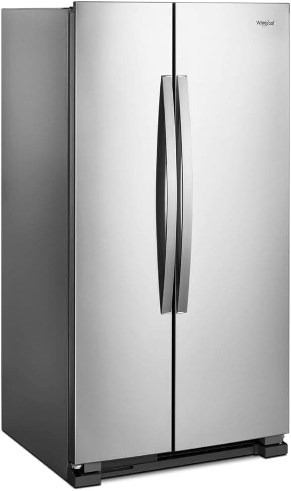 Whirlpool 33 Inch Freestanding Side by Side Refrigerator with 21.72 Cu. Ft. Total Capacity, Adjustable Gallon Door Bins, LED Interior Lighting, Hidden Hinges, Frameless Glass Shelves, Stainless Steel