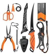 KastKing SteelStream 6pc Fishing Tool Kit - Corrosion Resistant Fishing Pliers with Lanyard, Fillet Knife, Floating Fish Lip Gripper, Fishing Braid Scissors, Tool Retractor, Fishing Gifts for Men