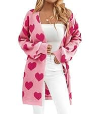 Soft Knit Long Sleeve Cardigans, Winter Fall Clothes, Dressy Casual Office Work Teacher Outfits Oversized Long Cardigan Sweaters for Women Cute Heart Fall Coats Outfits B0G574VFVG