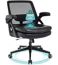 Home Office Chair No Arms with Wheels, Adjustable Height Small Desk Chair, PU Leather Mid Back 360 Swivel Computer Chair, Armless Modern Walnut Chair for Office, Reading Meeting Room(Black)