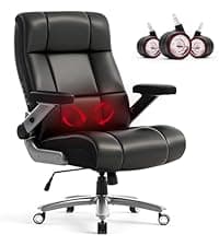 500LBS Massage Office Chair with Foot Rest, 3D Kneading Massage Home Office Desk Chairs, 22.83” Wide Big and Tall Office Chair for Heavy People, Ergonomic Reclining Gaming Chairs, Black