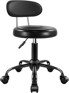WKWKER Rolling Stool with Wheels Swivel Stool with Back Height Adjustable Chair PU Leather Rolling Chair Ideal for SPA Salon Home Office Drafting Work (Black)