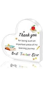 Teacher Valentine Gift, Valentines Day Gifts for Teachers - Acrylic Heart Plaque 4×4 in, End of Year Thank You Teacher Gifts for Women Men, Teacher Retirement Gifts, Keepsake & Paperweight