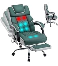Massage Office Chair 6 Points 500lbs with Footrest,Reclining Desk Chair with Vibration Heat,Executive Big and Tall Chairs for Heavy People,Adjustable Height Ergonomic Black