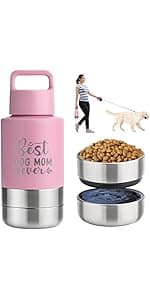 Insulated Dog Travel Water Bottle With Detachable Bowls, Ideal Dog Mom Gifts for Women, Portable Water Bottle Dispenser, For Walking, Hiking, Camping, Outdoor (Pink:Best Dog Mom, 32 Oz)