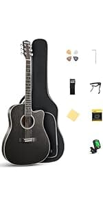 Donner Acoustic Electric Guitar Full Size Kit for Beginner Intermediate with Amplifier Capo Pick Tuner Strings Strap - 41 Inch