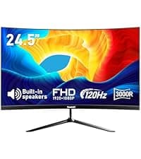 Gawfolk 24.5 Inch Gaming Curved Monitor Built-in Speakers, 3000R 120Hz PC Screen Full HD 1080P, HDMI 2.0, VGA, Wall Mount Compatible 75 * 75mm