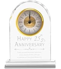 25th Anniversary Wedding Decorations - Crystal Clock & Keepsake Gifts for Couple & Parents