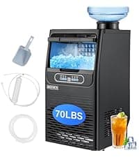 ROVSUN 110LBS/24H Commercial Ice Maker Machine with 50lbs Storage Bin, Freestanding/Countertop Ice Machine with 2 Water Inlets, Ice Scoop & Water Filter for Home Office Restaurant Bar Cafe Use