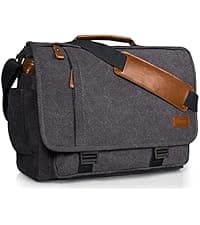 ESTARER Men Messenger Bag 17-17.3 Inch Laptop Bag Water-resistant Canvas Computer Shoulder Bag Briefcase for Work College Travel, Grey
