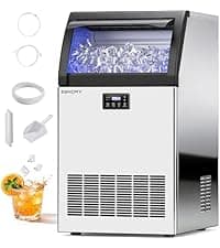 EUHOMY Under Counter Nugget Ice Maker Machine, 70Lbs/Day, Bulit-in Freestanding Ice Maker with Double Ice Baskets, Self-Cleaning & 24H Timer Ice Machine, for Home Use(Silver)