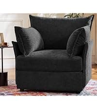 ABCASA Black Oversized Accent Chair with Removable & Washable Chenille Cover, Modern Mid-Century Upholstered Armchair, Deep Seat Comfy Reading Chair for Living Room, Pet & Kid Friendly