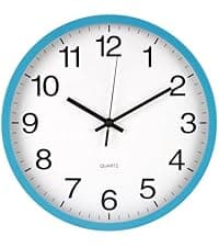 Wall Clock Non-Ticking Silent Quartz Movement Decor Clock Modern Simple Style Round Plastic Wall Clocks for Home/Office/School/Living Room/Bedroom/Kitchen (Blue, 12 Inch)