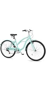 26" Beach Cruiser Bike, Commuter Bicycle, 7 Speed/Linear Pull Brakes/Widen Seat Men & Women Bike, Adult and Teens Bicycle for Urban Commuter