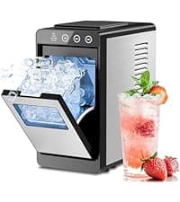 Kismile Countertop Ice Maker, Portable Ice Maker Machine 26lbs/24H, Dual Water Tank Design, Small & Large Bullet Ice, Self-Cleaning, Internal Lighting for Home Kitchen, Office & RV
