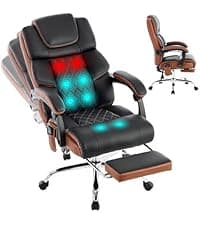 Massage Office Chair 6 Points 500lbs with Footrest,Reclining Desk Chair with Vibration Heat,Executive Big and Tall Chairs for Heavy People,Adjustable Height Ergonomic Black