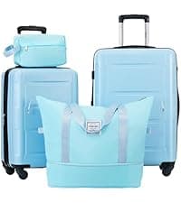 Merax Luggage Set 2 Piece Suitcase Set with Cosmetic Case Expandable Spinner Wheels Vintage Luggage Sets(Black,20"+28")