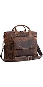 Leather Messenger Bag for Men and Women 18 inch Large Vintage Leather Briefcase Laptop Shoulder Bag Unisex Crossbody Messenger Satchel for Office, Business, Work, Travel