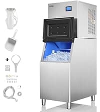 ROVSUN 110LBS/24H Commercial Ice Maker Machine with 50lbs Storage Bin, Freestanding/Countertop Ice Machine with 2 Water Inlets, Ice Scoop & Water Filter for Home Office Restaurant Bar Cafe Use