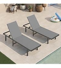 Outdoor Dining Set, Patio Table and Chairs Set with Umbrella Hole, 7 Pieces HDPS + Aluminum Patio Dining Furniture Set for Backyard, Garden (Gray & Teak)