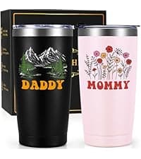 Qtencas Grandma and Grandpa Gifts, Grandparents Christmas Gifts, Grandpa and Grandma insulated Travel Tumbler Set, Gift for Grandparents on Christmas Birthday Anniversary, 20 Oz Black & White