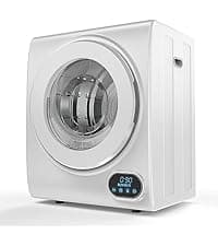 ROVSUN 110V Portable Clothes Dryer, High End Laundry Front Load Tumble Dryer Machine with Stainless Steel Tub & Simple Control Knob for Apartment, Dorm-850W, White