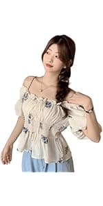 LREUIP Chic Korean Style Academy Style, Contrasting Navy Collar, Versatile Bubble Sleeve Shirt, Loose top, Elegant Goddess