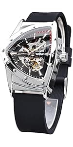 FORSINING Watches for Man, Square Retro Mechanical Watch Self-Wind Carved, Skeleton Automatic Watches Vintage Leather Strap Wristwatch