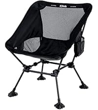 iClimb Ultralight Compact Camping Folding Beach Chair with Anti-Sinking Large Feet and Back Support Webbing (Black - Square Frame)