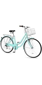 26" Beach Cruiser Bike, Commuter Bicycle, 7 Speed/Linear Pull Brakes/Widen Seat Men & Women Bike, Adult and Teens Bicycle for Urban Commuter