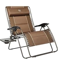 Timber Ridge Oversized Zero Gravity Chair, 33In Wide XXL Zero Gravity Reclining Chair with Side Table, Full Padded Lounge Chair for Outdoor Camping Patio Lawn, Heavy Duty Supports 500lbs, Grey-1 Pack