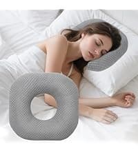 Piercing Pillow for Side Sleepers with an Ear Hole, Donut Pillow for Ear Pain CNH | Pain Relief Sleeping | Pressure Sore | Satin Washable and Adjustable Ear Protector (Dark Gray)