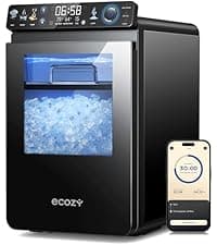 ecozy Ice Makers Countertop, Ultra Slim Design with Full-Color Panel, Internal Lights, 26 lbs/24H, Timer Ice Making, Two Ice Sizes, Portable Self-Cleaning Ice Machine for Home/Kitchen/RV