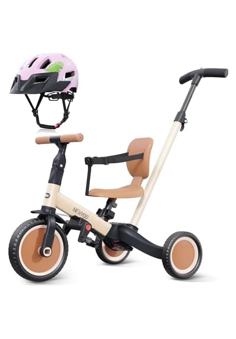 Toddler Trike with Push Handle Lets Parents Steer and Converts to Balance Bike, Fun Outdoor Toy for Boys and Girls, Khaki newyoo TR007 5-in-1 Tricycle for Toddlers 1-3, Toddler Bike, Birthday Gift B0CWLTLC2F