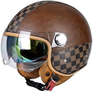 Dual Visor 3/4 Open Face Motorcycle Helmet for Men & Women, DOT Approved Unisex Retro Half Helmet，Motorbike Casco for Moped Cruiser Bobber and Chopper