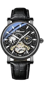 LOREO Women's Diamond Automatic Mechanical Rose Gold Stainless Steel Sapphire Waterproof Lady's Elegant Blue Watch