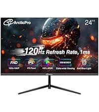 ArcticPro 24inch Computer Monitor, FHD 1080p, 144Hz Office and Gaming Monitor, IPS, Adaptive Sync, 110% sRGB, 1ms, 3-Sided Frameless, Ultra Slim, VESA Mountable, Anti-Blue Light Design, HDMI, DP