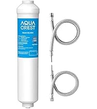 AQUA CREST INL 5 Years Inline Water Filter for Ice Maker with 1/4-Inch Direct Connect Fittings, Idea for Ice Maker, Refrigerator, RV, Inline Refrigerator Water Filter Reduces Chlorine, Taste& Odor
