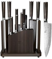 360° Rotatable Block, Japanese Style Chef Knife & Steak Knife Set with Sharpener, Wood Handle, Damascus Pattern, Ideal Gift SYOKAMI 14-Piece Kitchen Knife Set with Magnetic Block, New for 2026 B0CB122YV5