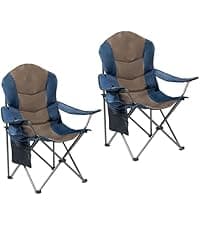 Zero Gravity Chair Oversized Padded Recliner with Adjustable Headrest & Cup Holder - 600D Oxford Folding Lounge Chair for Outdoor Camping, Patio, Poolside (Brown & Blue)