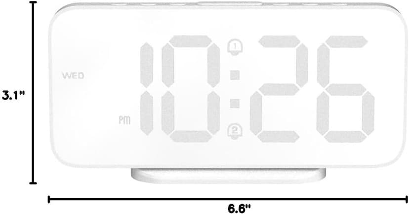SMOUPING Digital Alarm Clock for Bedroom,6.7" LED Clock Mirror Surface with 2 USB Charger Port,Adjustable Brightness,Dual Alarm,Snooze,12/24H,Large Display Clock for Room Decor(White)