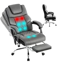 Massage Office Chair 6 Points 500lbs with Footrest,Reclining Desk Chair with Vibration Heat,Executive Big and Tall Chairs for Heavy People,Adjustable Height Ergonomic Black